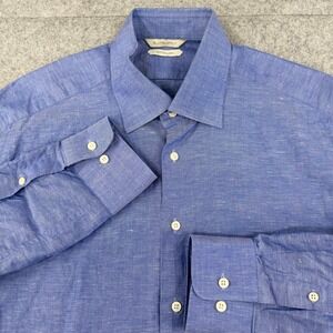 Suitsupply Mens Long Sleeve Button Down Medium Blue 41/16 Linen Cotton Casual